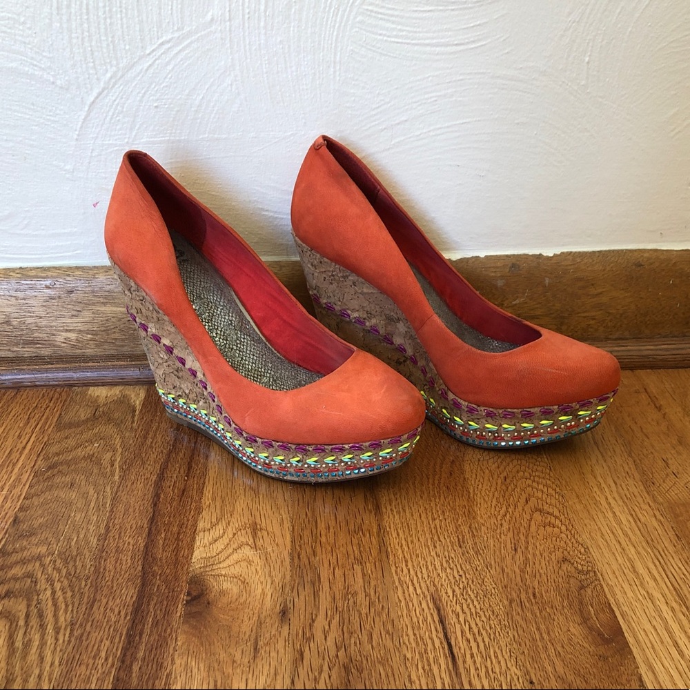 Orange Suede Platform Shoes